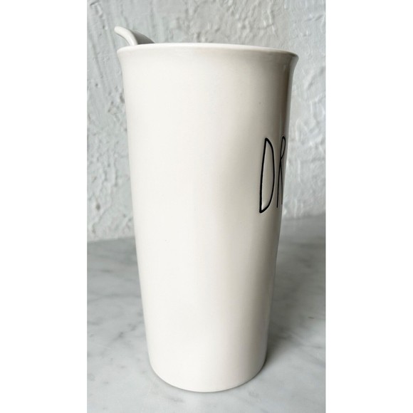 Rae Dunn Ivory Tall DRINK Ceramic Mug with Lid Artisan Collection Coffee Cup - Picture 2 of 7